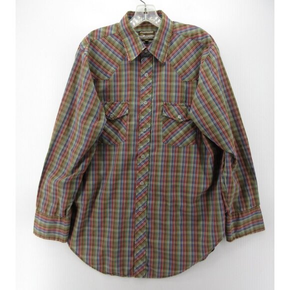 VINTAGE Plainsman Shirt Large Western Pearl Snap Plaid Cowboy Rodeo * - Picture 1 of 11